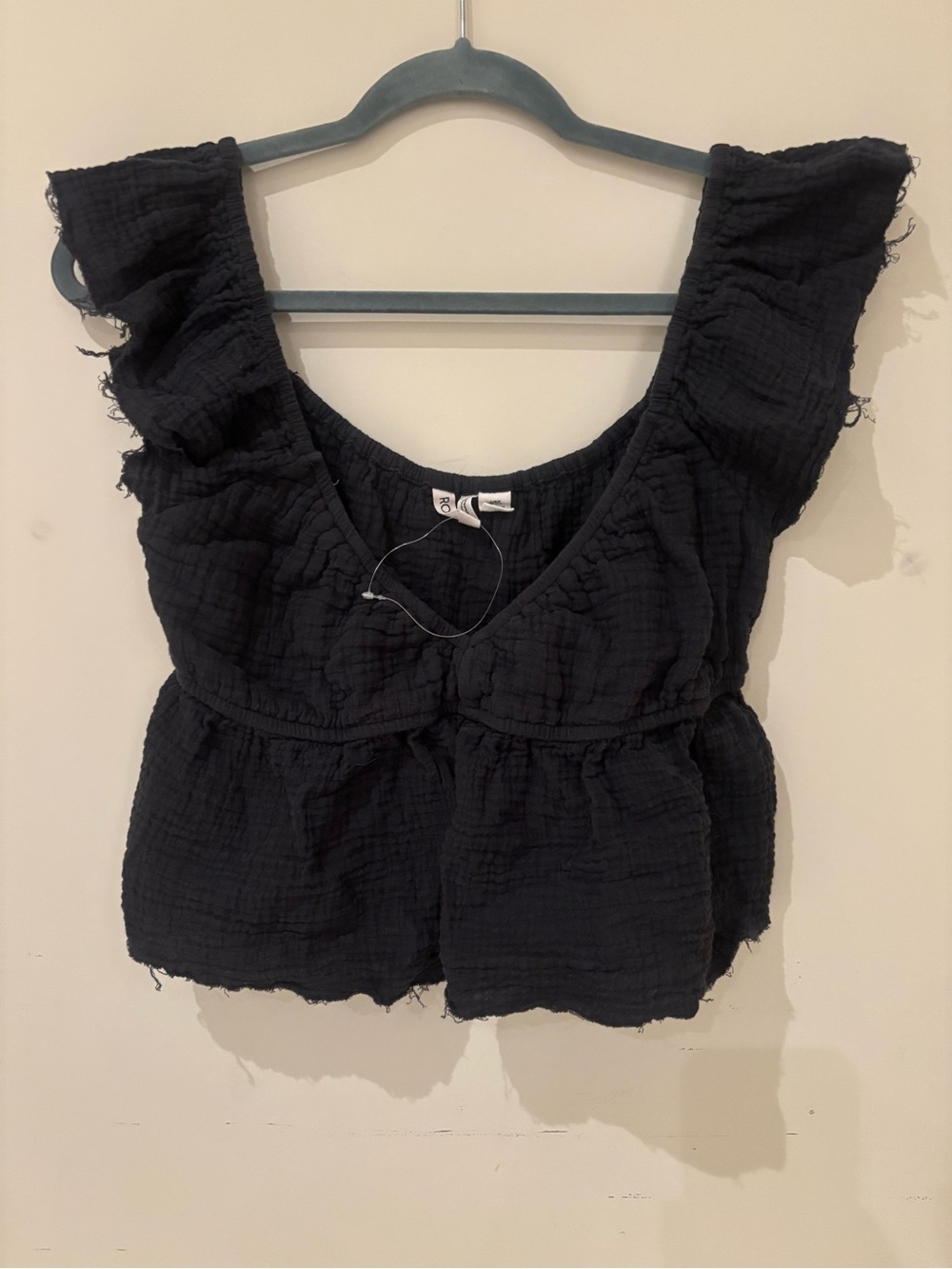 Roxy Black Ruffle Sleeve Crop Top